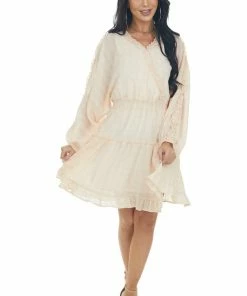 Peach Love Peach Gingham Swiss Dot Ruffle Short Dress