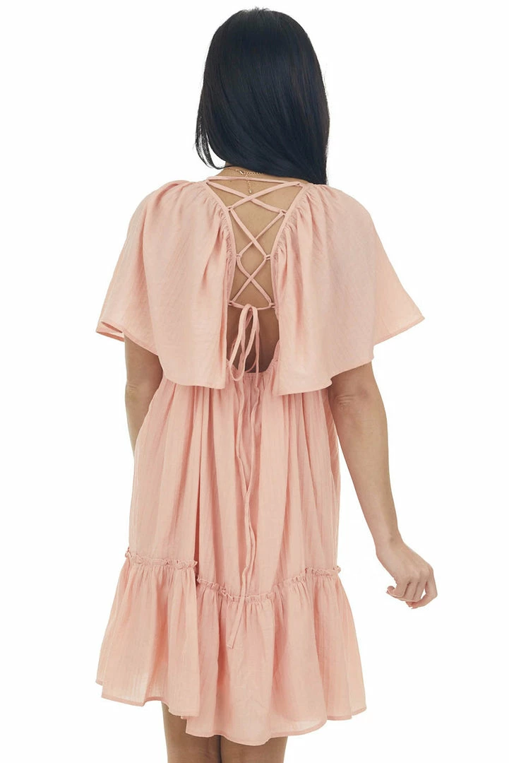 Flying Tomato Peach Lace Up Back Flowy Sleeve Textured Dress 7 Flying Tomato Peach Lace Up Back Flowy Sleeve Textured Dress