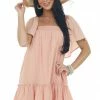 Flying Tomato Peach Lace Up Back Flowy Sleeve Textured Dress 1 Flying Tomato Peach Lace Up Back Flowy Sleeve Textured Dress