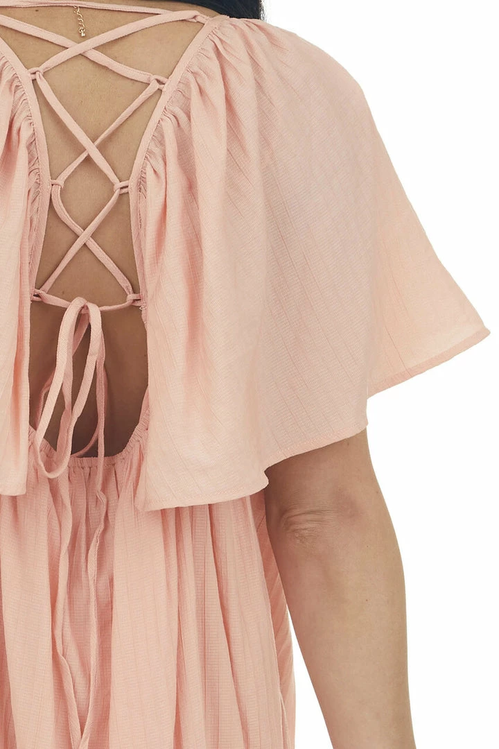 Flying Tomato Peach Lace Up Back Flowy Sleeve Textured Dress 8 Flying Tomato Peach Lace Up Back Flowy Sleeve Textured Dress