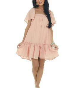 Flying Tomato Peach Lace Up Back Flowy Sleeve Textured Dress 9 Flying Tomato Peach Lace Up Back Flowy Sleeve Textured Dress