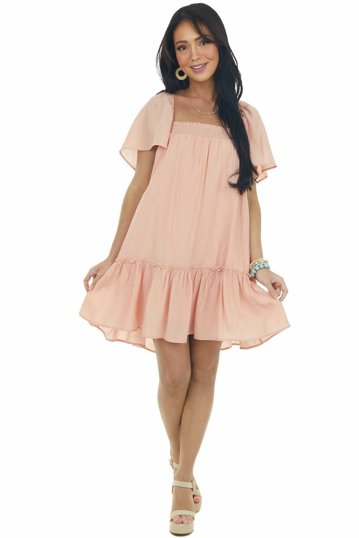 Flying Tomato Peach Lace Up Back Flowy Sleeve Textured Dress 4 Flying Tomato Peach Lace Up Back Flowy Sleeve Textured Dress