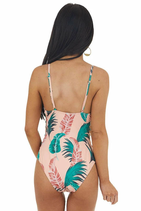 Envya Peach Leaf Print One Piece Swimsuit With Cutout Details 8 Envya Peach Leaf Print One Piece Swimsuit With Cutout Details