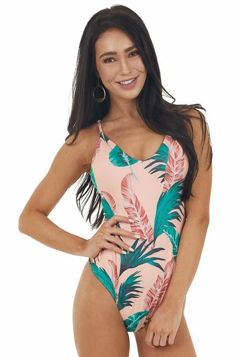 Envya Peach Leaf Print One Piece Swimsuit With Cutout Details 5 Envya Peach Leaf Print One Piece Swimsuit With Cutout Details