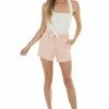 Trend Notes Bottoms Peach Mineral Wash Chunky Drawstring Knit Shorts