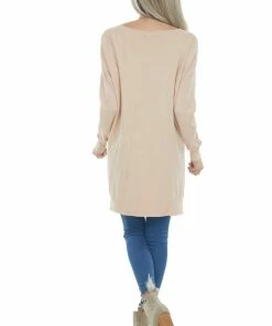ZENANA Tops Peach Oversized High Low Hem Knit Tunic Top