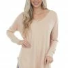 ZENANA Tops Peach Oversized High Low Hem Knit Tunic Top