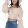 HYFVE Tops Peach Peasant Sleeve Ruffle Crop Top