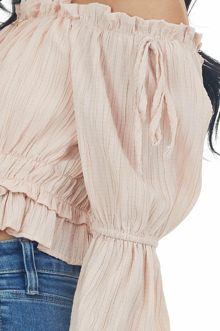 HYFVE Tops Peach Peasant Sleeve Ruffle Crop Top 8 HYFVE Tops Peach Peasant Sleeve Ruffle Crop Top