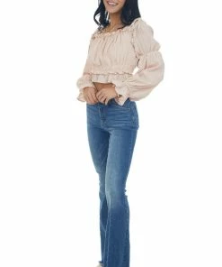 HYFVE Tops Peach Peasant Sleeve Ruffle Crop Top 10 HYFVE Tops Peach Peasant Sleeve Ruffle Crop Top