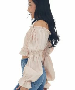 HYFVE Tops Peach Peasant Sleeve Ruffle Crop Top 11 HYFVE Tops Peach Peasant Sleeve Ruffle Crop Top