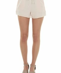 HYFVE Peach Pink Soft Raw Edge Drawstring Shorts Bottoms