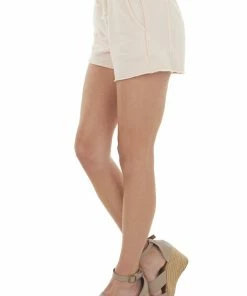 HYFVE Peach Pink Soft Raw Edge Drawstring Shorts Bottoms