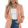 Kori America Peach Shoulder Pad Silky Crinkle Woven Blazer