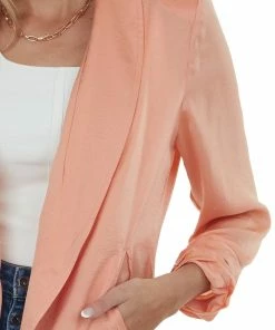 Kori America Peach Shoulder Pad Silky Crinkle Woven Blazer