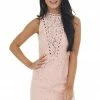 Main Strip Peach Sleeveless Lace Dress With Sheer Details