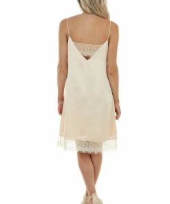 Davi & Dani Dresses Peach Spaghetti Strap V Neck Slip Dress With Lace Detail 24 Davi & Dani Dresses Peach Spaghetti Strap V Neck Slip Dress With Lace Detail