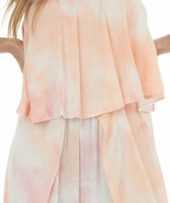 Kori America Peach Tie Dye Sleeveless Ruffle Jumpsuit