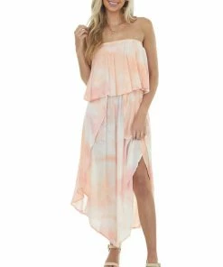 Kori America Peach Tie Dye Sleeveless Ruffle Jumpsuit