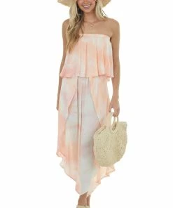 Kori America Peach Tie Dye Sleeveless Ruffle Jumpsuit