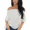 HYFVE Pearl And Beige Smocked Neckline Off The Shoulder Blouse