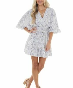 BucketList Pearl And Navy Abstract Print Short Woven Dress With Ruffles