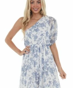 Gilli Pearl Floral Print One Shoulder Short Dress Dresses