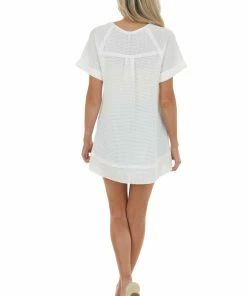 Jodifl Pearl Short Sleeve Henley Waffle Knit Top