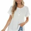 Jodifl Pearl Short Sleeve Henley Waffle Knit Top