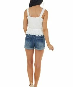 Paper Crane Pearl Sleeveless Button Up Lace Tank Top