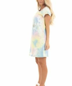 La Vida Periwinkle And Banana Tie Dye Dress With Short Sleeves