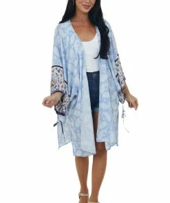 Entro Periwinkle Floral Paisley 1/2 Sleeve Kimono Tops