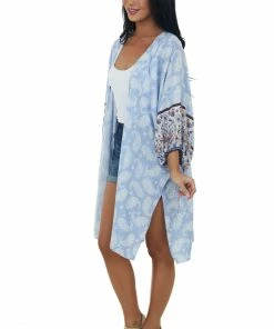 Entro Periwinkle Floral Paisley 1/2 Sleeve Kimono Tops