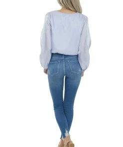 Entro Tops Periwinkle Surplice Shimmery Bodysuit