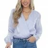 Entro Tops Periwinkle Surplice Shimmery Bodysuit