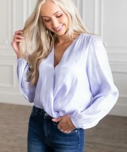 Entro Tops Periwinkle Surplice Shimmery Bodysuit
