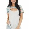 Vanilla Bay Light Grey Colorblock Camo Short Sleeve Cut Out Knit Top