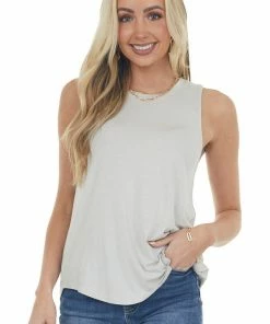 HYFVE Pewter Grey Lightweight Soft Knit Tank Top Tops