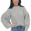 GeeGee Tops Pewter Grey Puff Sleeve Thick Knit Sweater