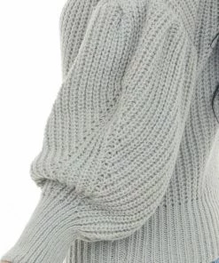 GeeGee Tops Pewter Grey Puff Sleeve Thick Knit Sweater