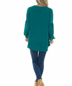 Jodifl Pine Drop Shoulder Bubble Sleeve Woven Top