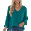 Jodifl Pine Drop Shoulder Bubble Sleeve Woven Top 2 Jodifl Pine Drop Shoulder Bubble Sleeve Woven Top