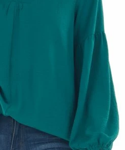 Jodifl Pine Drop Shoulder Bubble Sleeve Woven Top