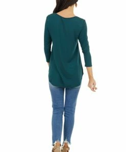Lime 'N' Chili Pine Green 3/4 Sleeve Knit Top With Criss Cross Details 24 Lime 'N' Chili Pine Green 3/4 Sleeve Knit Top With Criss Cross Details