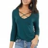 Lime 'N' Chili Pine Green 3/4 Sleeve Knit Top With Criss Cross Details 1 Lime 'N' Chili Pine Green 3/4 Sleeve Knit Top With Criss Cross Details