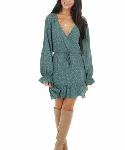 Peach Love Dresses Pine Green Floral Print Long Sleeve Dress With Ruffle Detail 19 Peach Love Dresses Pine Green Floral Print Long Sleeve Dress With Ruffle Detail