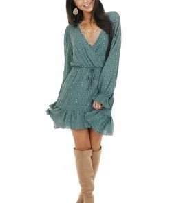 Peach Love Dresses Pine Green Floral Print Long Sleeve Dress With Ruffle Detail 21 Peach Love Dresses Pine Green Floral Print Long Sleeve Dress With Ruffle Detail