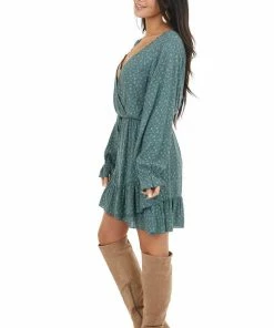 Peach Love Dresses Pine Green Floral Print Long Sleeve Dress With Ruffle Detail 23 Peach Love Dresses Pine Green Floral Print Long Sleeve Dress With Ruffle Detail