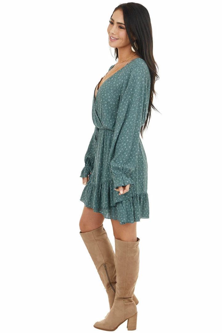 Peach Love Dresses Pine Green Floral Print Long Sleeve Dress With Ruffle Detail 8 Peach Love Dresses Pine Green Floral Print Long Sleeve Dress With Ruffle Detail