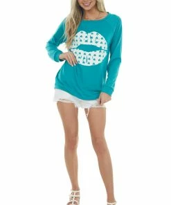 BiBi Pine Green Shamrock Lip Graphic Knit Top 17 BiBi Pine Green Shamrock Lip Graphic Knit Top